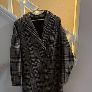 Madewell Checkered Trench Coat in Black and White